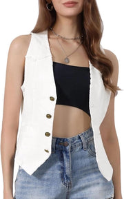 Vestino da donna in cotone con V-hals e maniche a sbuffo, taglia XS, stile casual