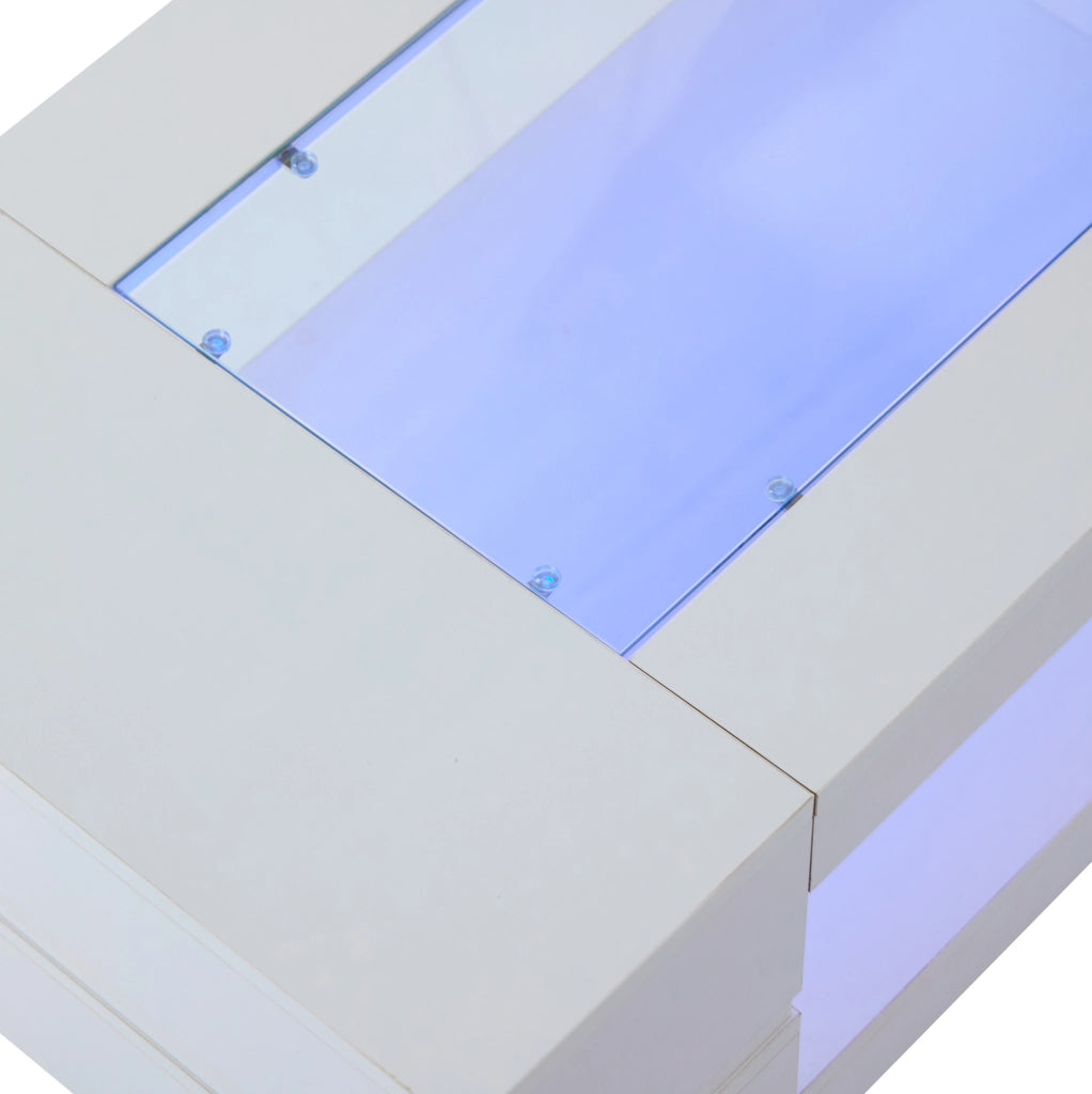 Tavolino da salotto 100x50x35 cm; LED con controllo da app; truciolato bianco
