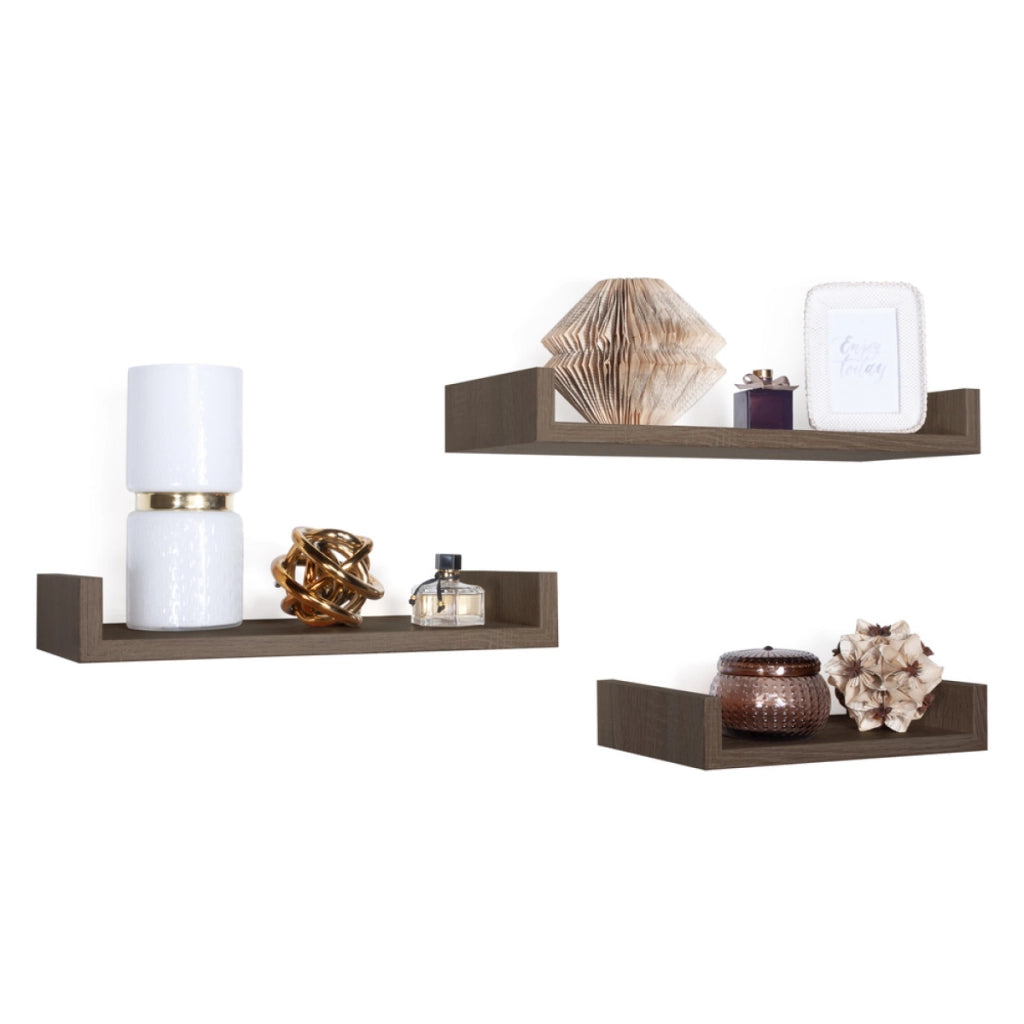 Set di 3 Mensole da Muro Modello CALAMITA MAXI, Mensole Muro Design, Mensola da Parete. Misure 60x8 p23.7 cm, 50x8 p23.7 cm e 40x8 p23.7 cm. Finitura   NOCE - MADE IN ITALY