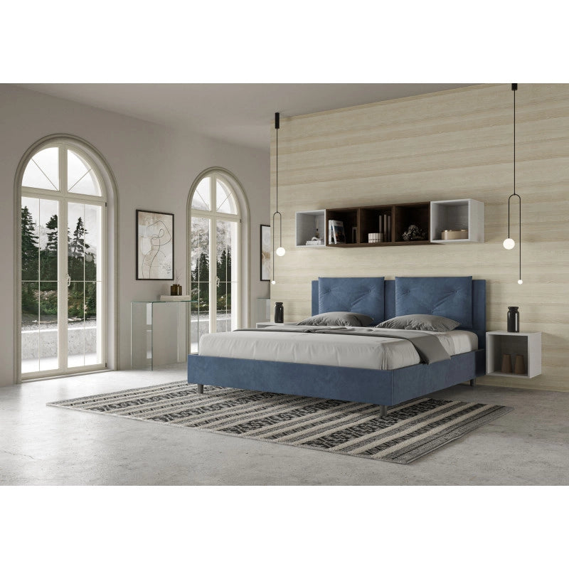 Letto imbottito Matrimoniale 170x210 cm Appia - Con rete,Microfibra,Blu