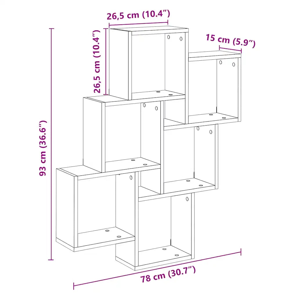 Mensola a Muro a Cubo Artigianale 78x15x93 cm Legno Multistrato