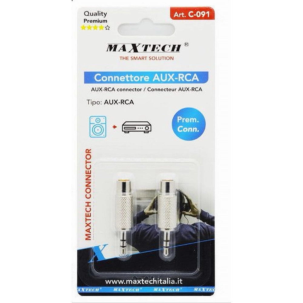 Trade Shop - Set 2pz Connettore Adattatore Audio Stereo Rca Femmina A Aux 3,5mm Maschio C-091 -