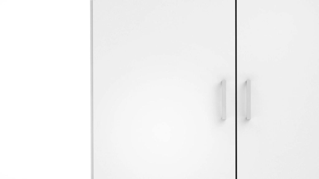 Armadio guardaroba a due ante battenti con due ripiani interni e barra Alibabba, colore bianco, Misure 77 x 175 x 49 cm