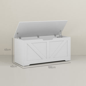 Cassapanca con Cerniere di Sicurezza Contenitore Capacità 127L 100x40x45cm in Legno Bianco