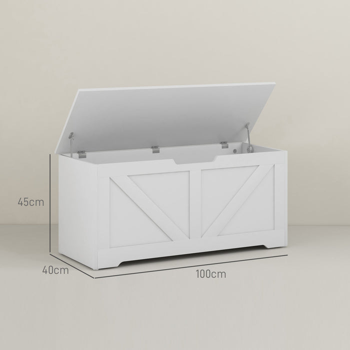 Cassapanca con Cerniere di Sicurezza Contenitore Capacità 127L 100x40x45cm in Legno Bianco