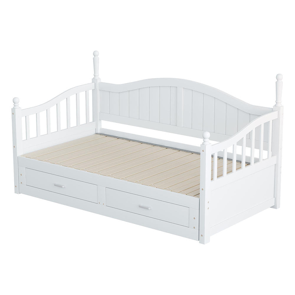 Divano letto stile romano - Xylo - bianco, braccioli, legno pino