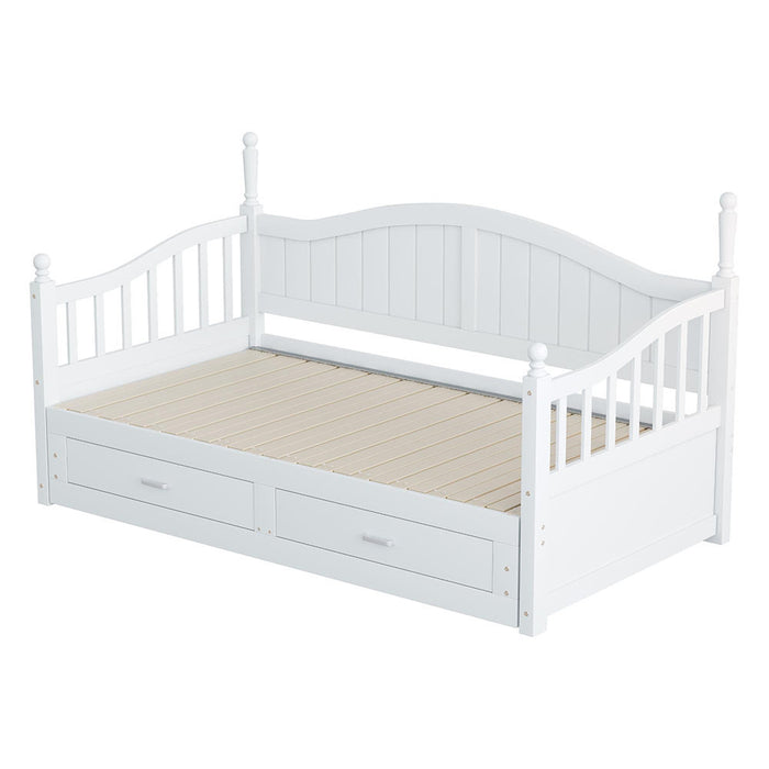 Divano letto stile romano - Xylo - bianco, braccioli, legno pino