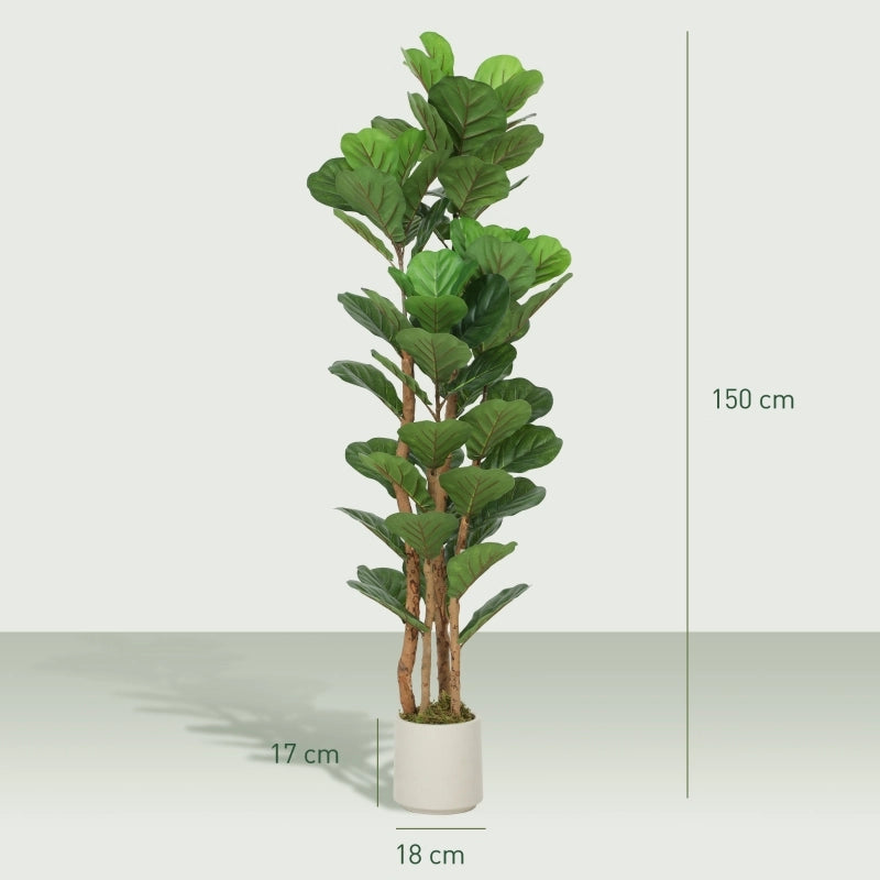 Ficus lyrata artificiale, pianta artificiale con 71 foglie, tronco in legno massello, vaso, 50 x 50 x 150 cm, verde