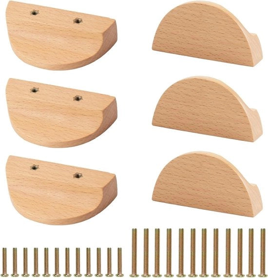 Maniglie per sportelli a mezzaluna in legno 6 pezzi, design moderno.