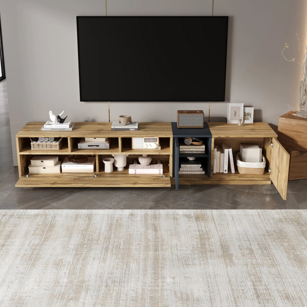 OKWISH Mobile TV con 3 Vani, 3 Ante e Passacavi, Stile Moderno per Soggiorno, in Pannello Truciolare, 200 x 45 x 45 cm