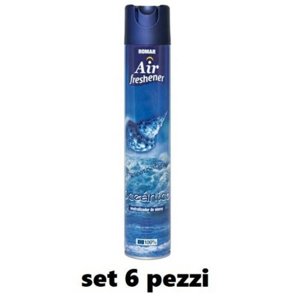 Trade Shop - Set 6 Pz Deodorante Per Ambiente Spray Profumo Casa Fresco 300 Ml Oceano -