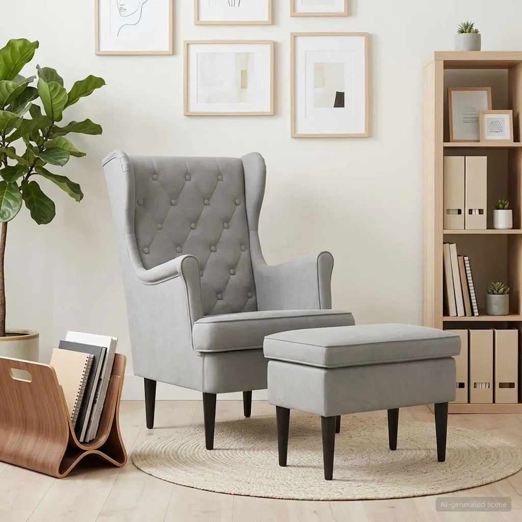 Poltrona con Ottomano 2 pz Grigio Chiaro Velluto 3418820