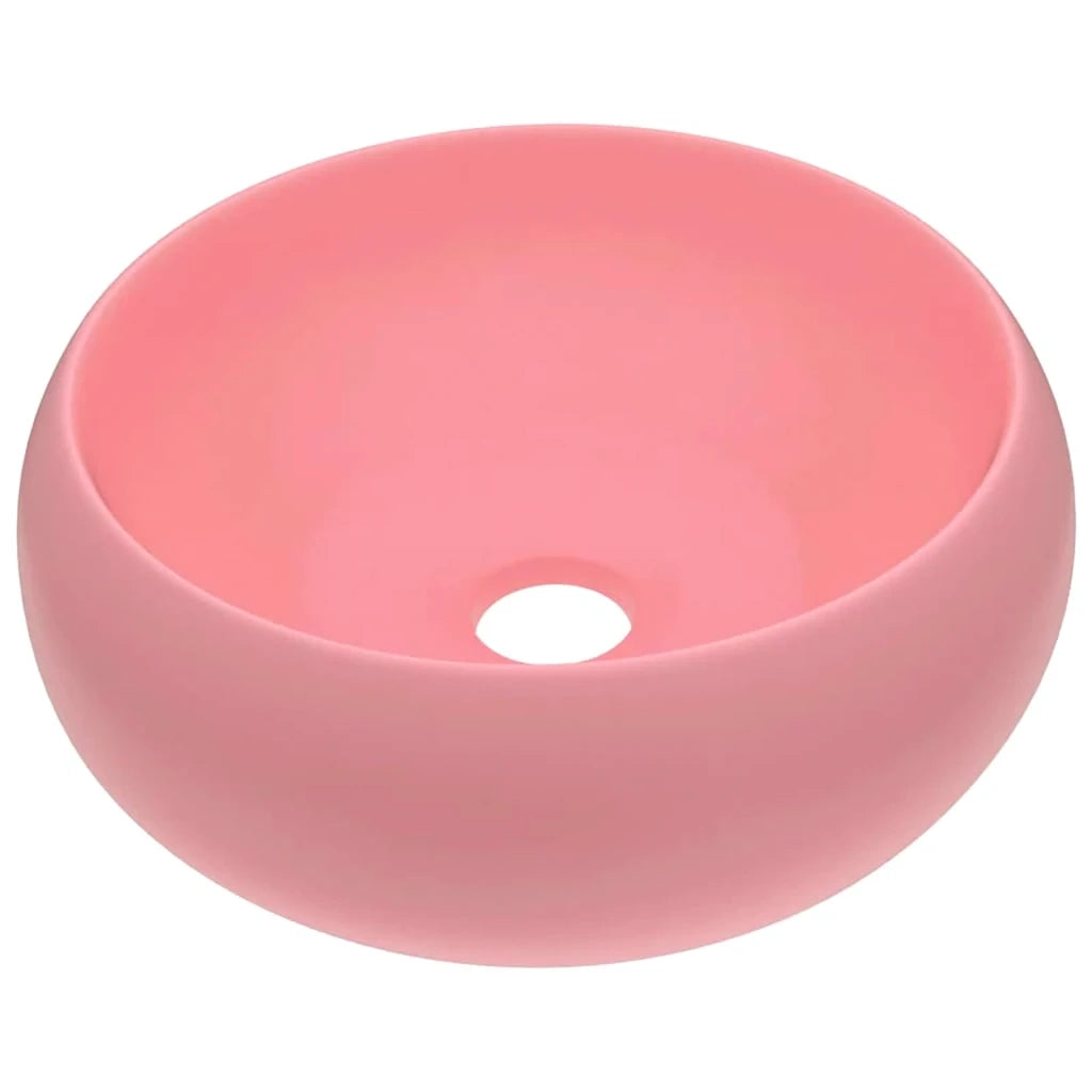 Lavandino-Lavello Lusso Rotondo Rosa Opaco 40x15 cm in Ceramica