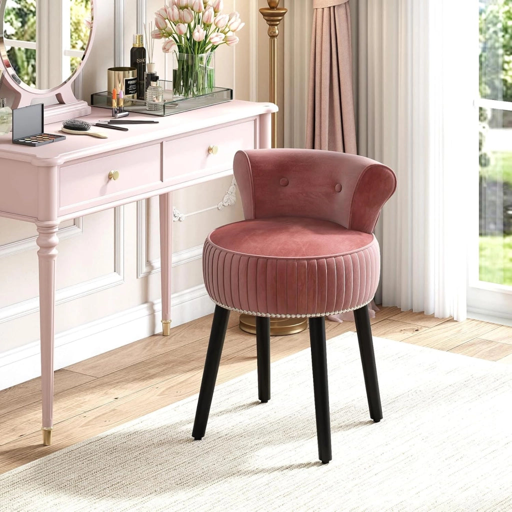 Sedia per toeletta, sgabello da trucco con schienale, sedia imbottita in velluto con gambe in legno di gomma, moderna poltrona senza braccioli, per camera da letto, spogliatoio, soggiorno