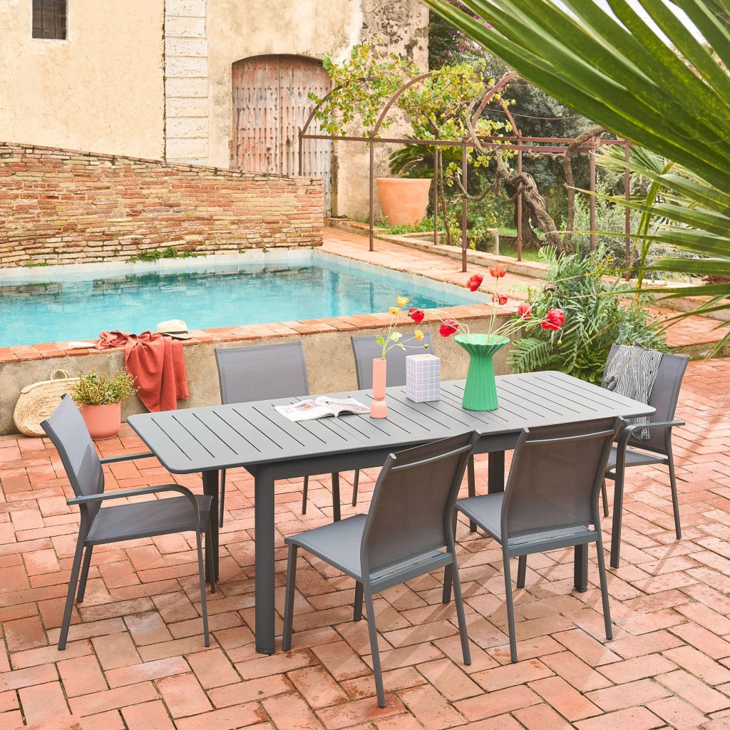 Set tavolo da giardino allungabile in alluminio con 6 sedie, antracite