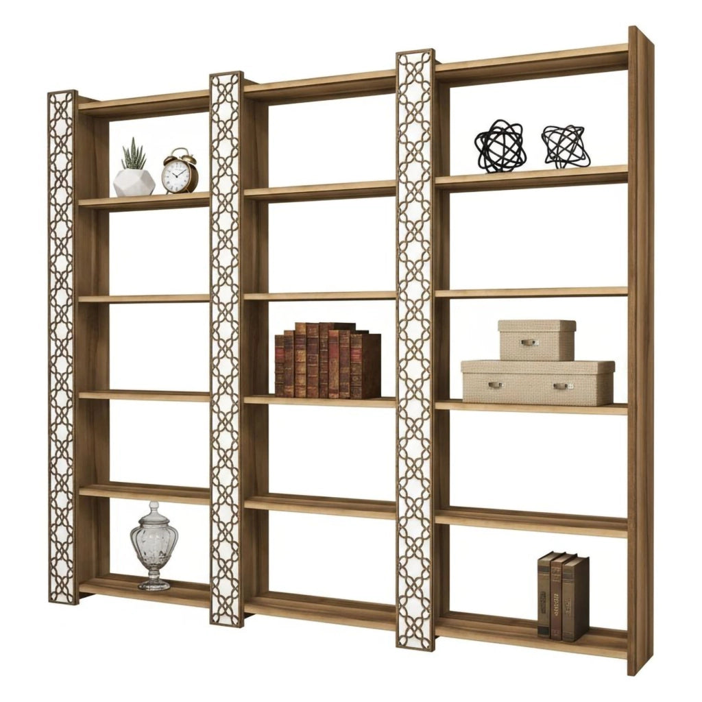 Libreria Vele, Scaffale da ufficio, Mobile portalibri, Biblioteca, 185x24h170 cm, Noce e Bianco