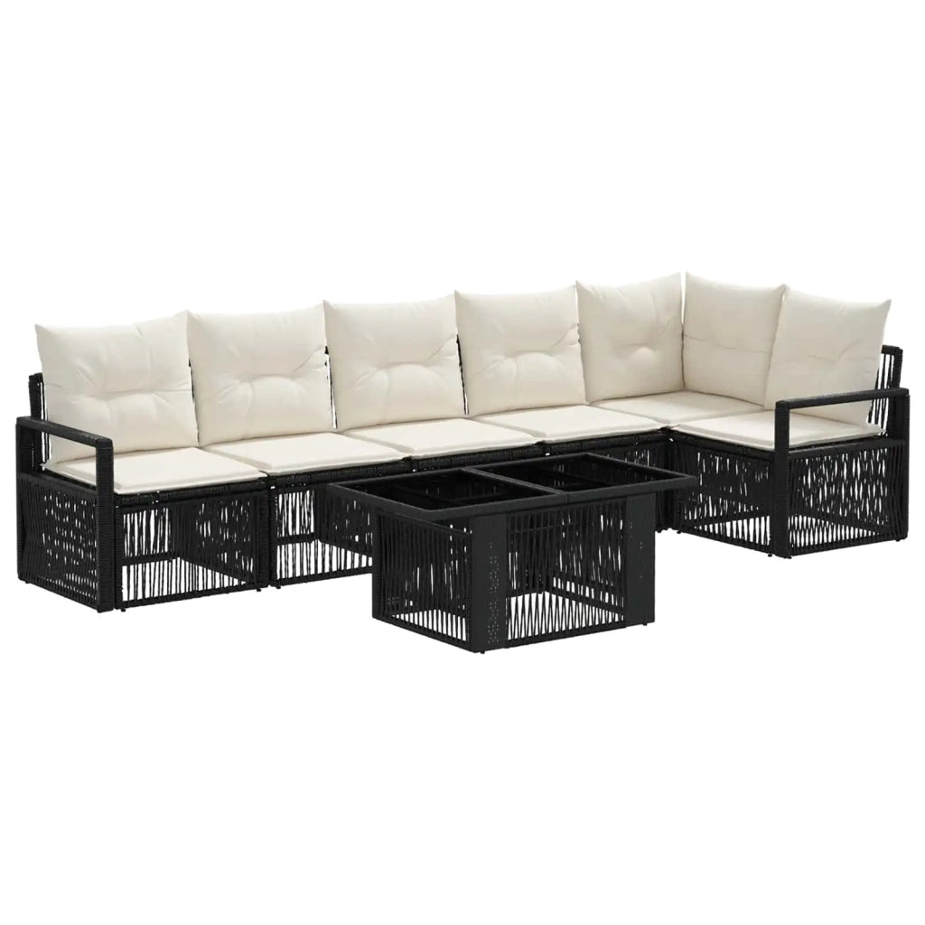 Set Divano da Giardino 7 pz Nero e Bianco Crema polyrattan 3437098