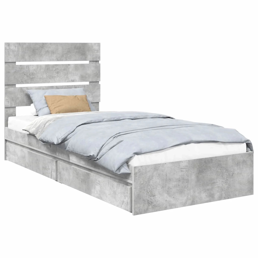 Letto con Contenitore con testiera Grigio cemento 70 x 190 cm