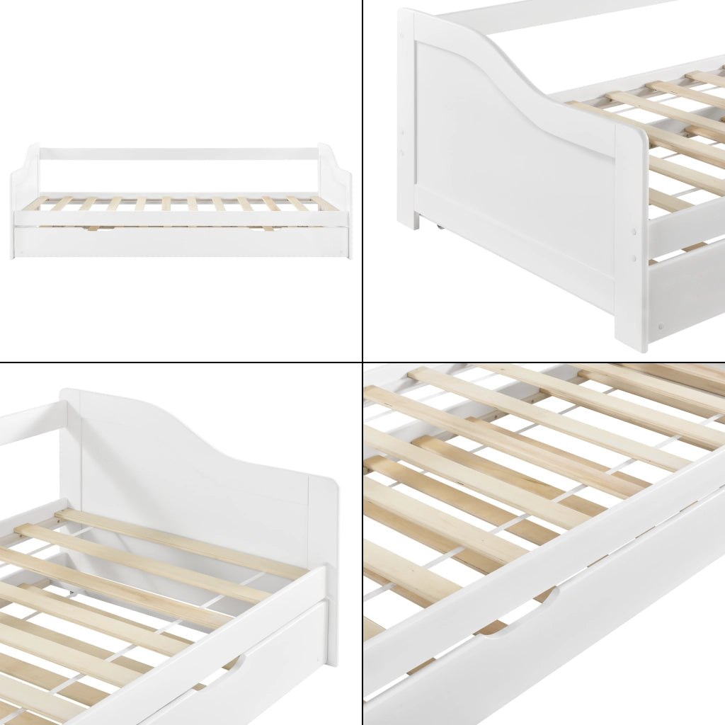 [en.casa] Divano con Secondo Letto Estraibile + 2 Materassi 90 x 200 cm 2 Posti Letto 2 Letti Singoli - Bianco