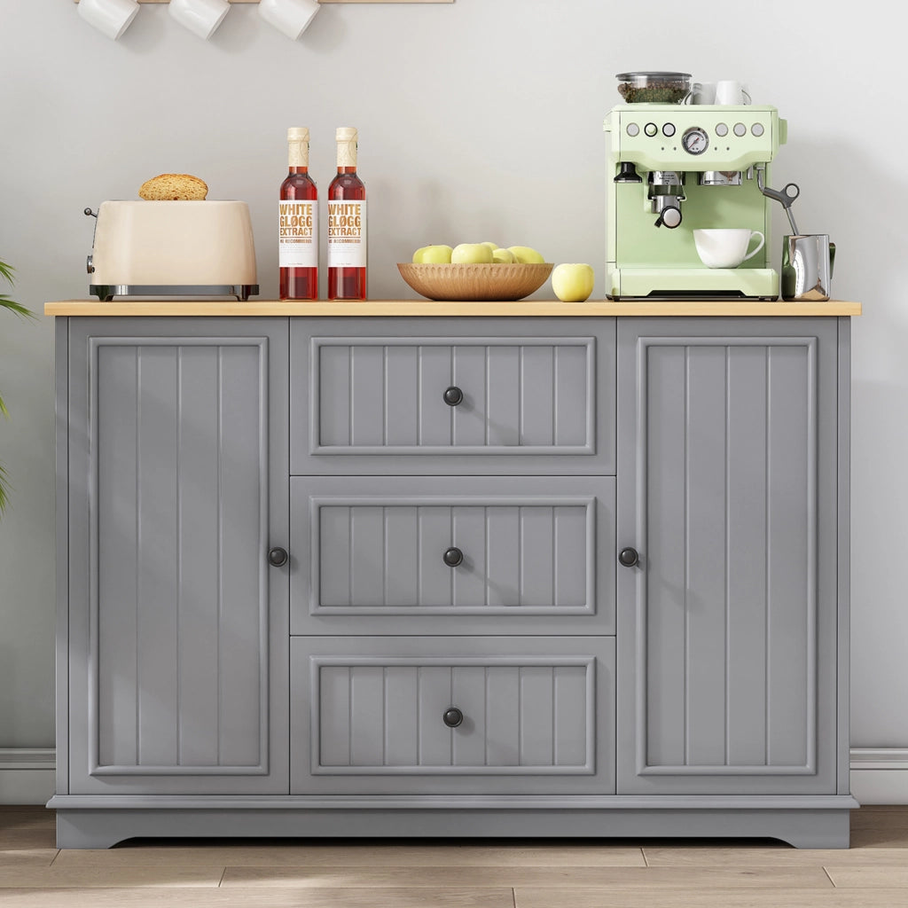Credenza con 3 cassetti e 2 ante; ripiani regolabili - per cucina - in MDF - grigio
