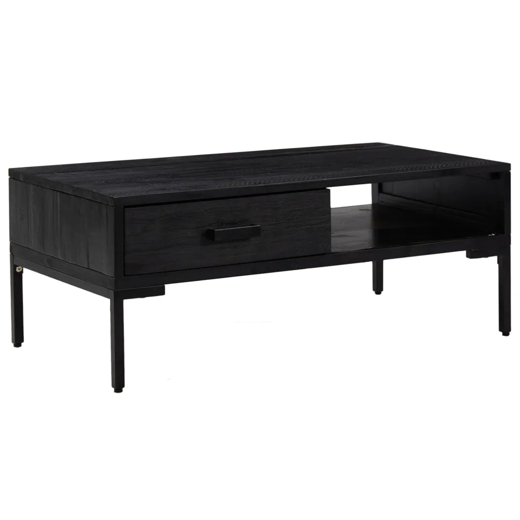 Tavolino Nero 90x50x35 cm Legno Massello di Pino Riciclato cod mxl 16075
