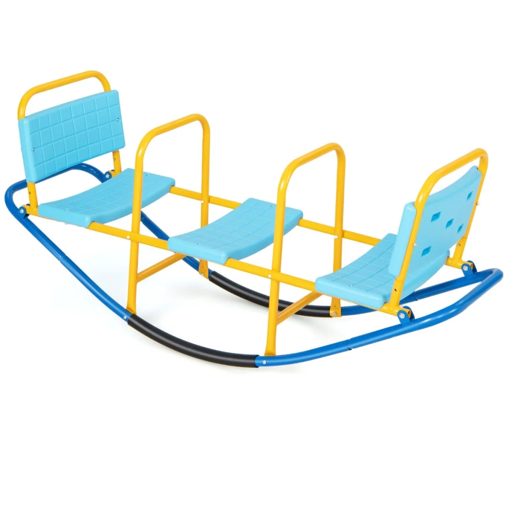 Altalena a dondolo per 3 bambini 136 x 39 x 60 cm maggiore sicurezza atmosfera accogliente acciaio blu 20_0010638