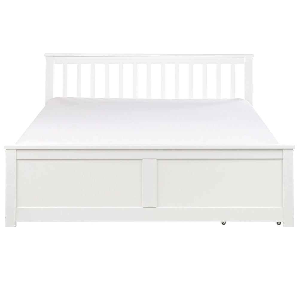 Letto matrimoniale Legno di Pino bianco con Rete a Doghe con 2 cassetti 160 x 200 cm Testiera a doghe minimalista