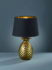 PINEAPPLE LAMPADA DA TAVOLO CERAMICA GRANDE ANANAS ORO CON PARALUME NERO E ORO H.45CM ATTACCO E27