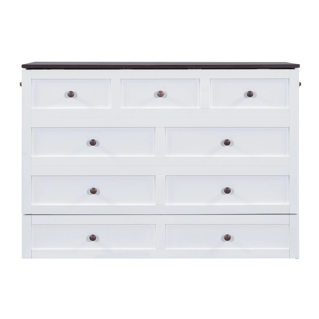 Letto a Scomparsa 140 x 200 cm; con Cassetto; USB e Presa e Mensola - in Legno - Bianco