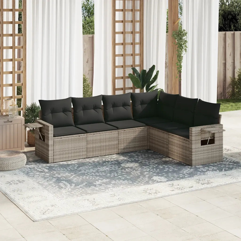 Set Divano da Giardino 6pz | Set Salotto da Giardino con Cuscini Grigio Chiaro Polyrattan