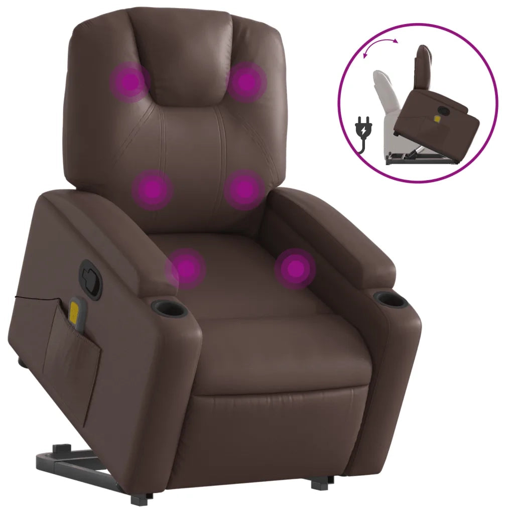 Poltrona | Sedia Relax Alzapersona Reclinabile Massaggio Marrone Similpelle