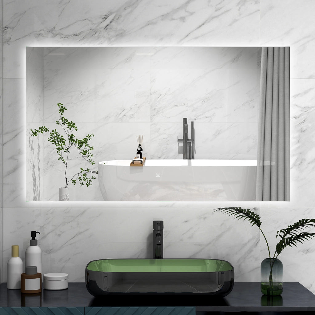 AICA Specchio 100x60cm,Memoria, Antifog,Regorabile,Retroilluminato,doppio interruttore