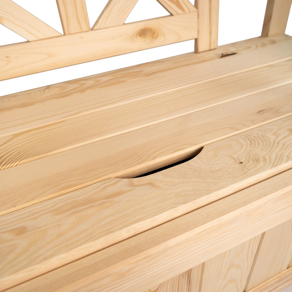 Panchina da giardino in legno KADAX con contenitore e schienale per terrazzo, 119 cm