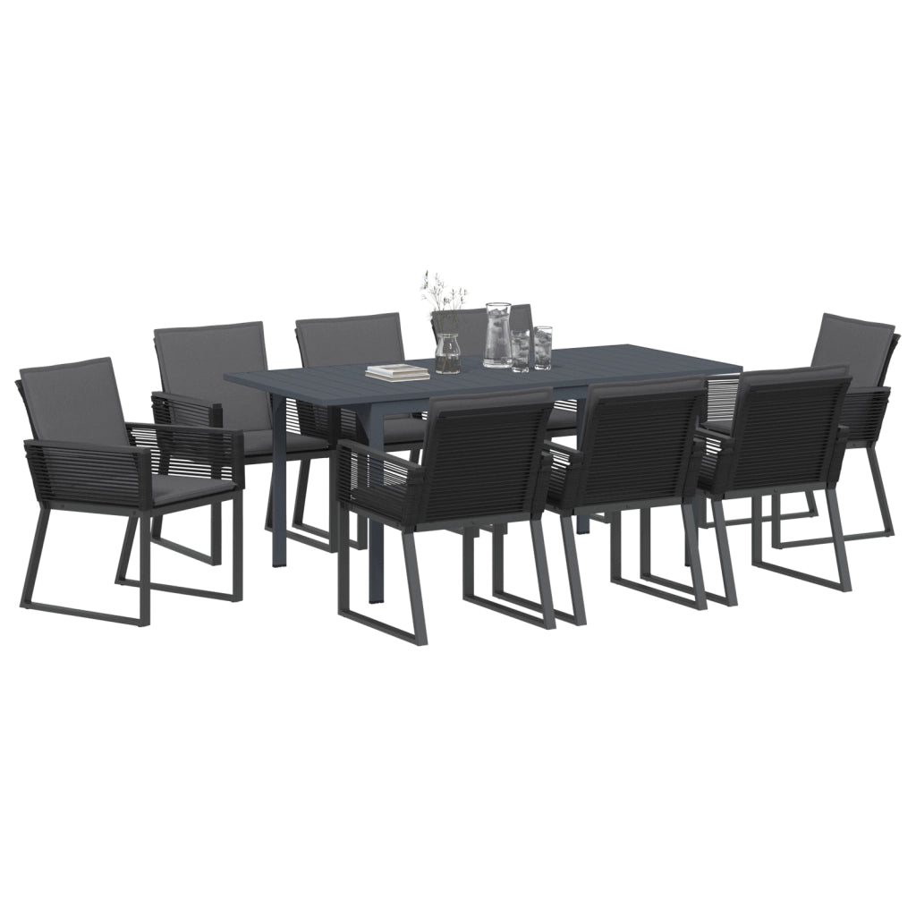 Set da Pranzo Giardino 6 Pezzi con Cuscini in Acciaio Antracite e Polyrattan