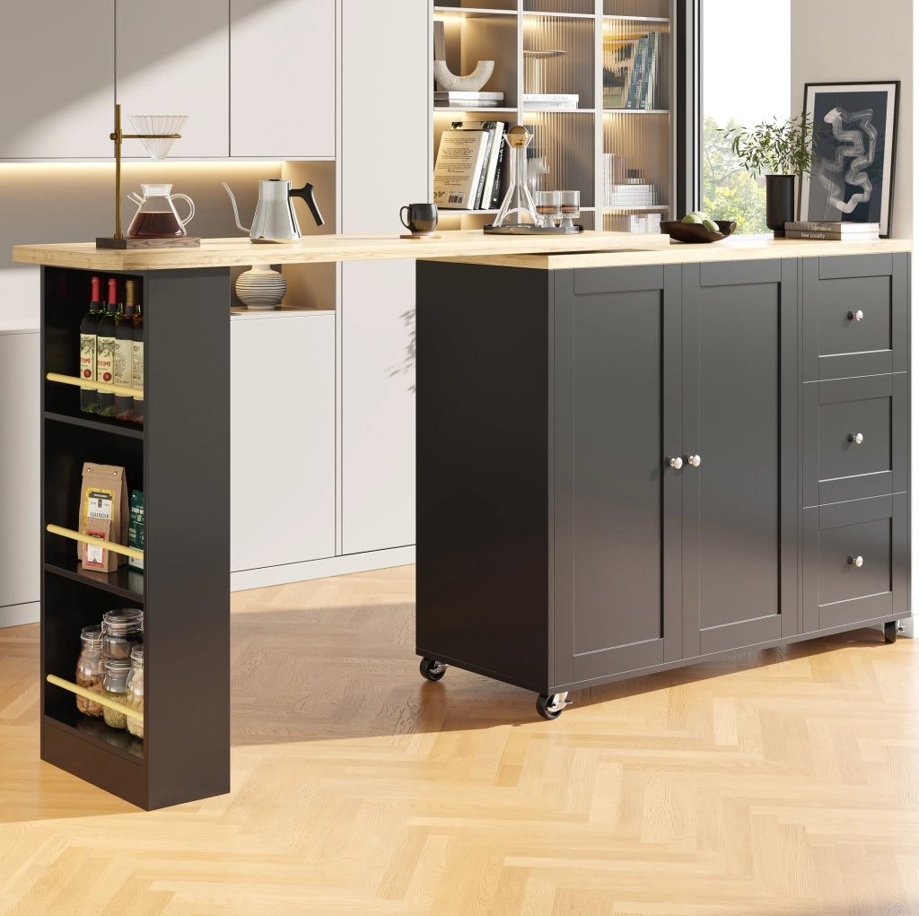 Tavolo bar girevole 360° in MDF nero con 3 cassetti