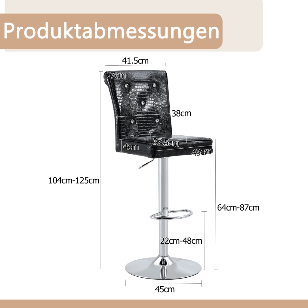 Sgabello da bar in PVC con finitura effetto coccodrillo, seduta imbottita impermeabile per cucina e bar, nero