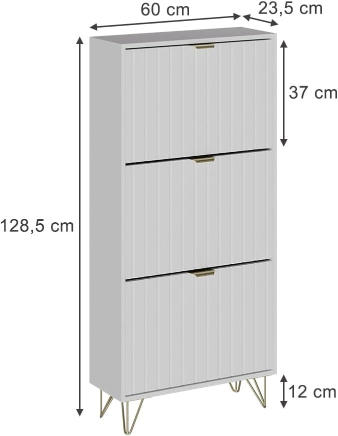 Armadio per le scarpe Helge, Bianco, 60 x 128.5 cm 3 scomparti, per la conservazione e l’organizzazione delle scarpe nell’ingresso