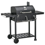 Barbecue a Carbone con Griglia Regolabile, Termometro, Ruote e Tavolini ¨C zephmum ¨C Nero