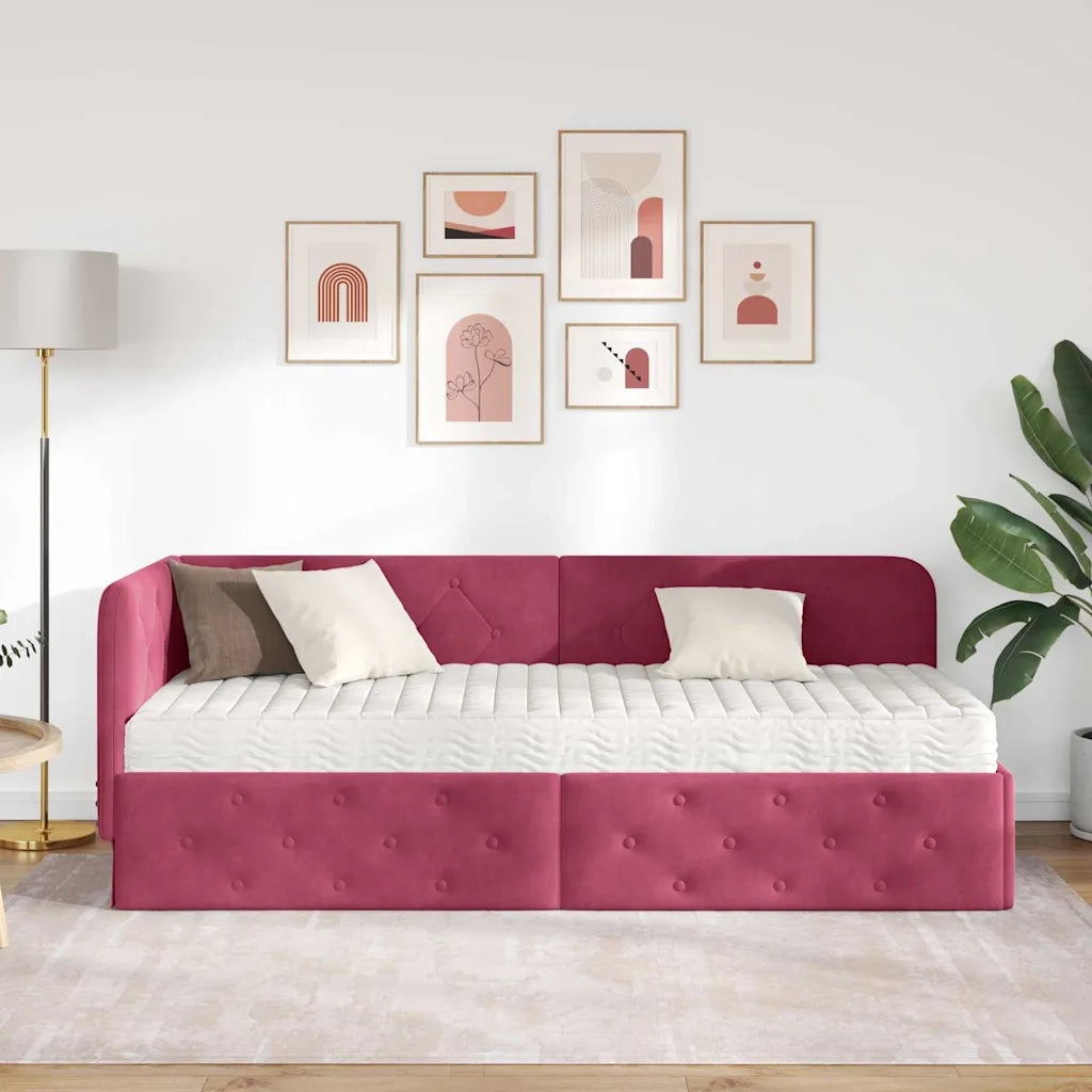 Cornice del letto ad angolo Rosso Vino 80 x 200 cm Velluto 3394066