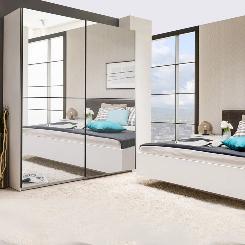Armadio Camera da Letto Ponso, Guardaroba Grande Appendiabiti, 217x210h cm Bianco