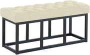 Panca design AMUN in metallo nero opaco e tessuto crema,100 cm