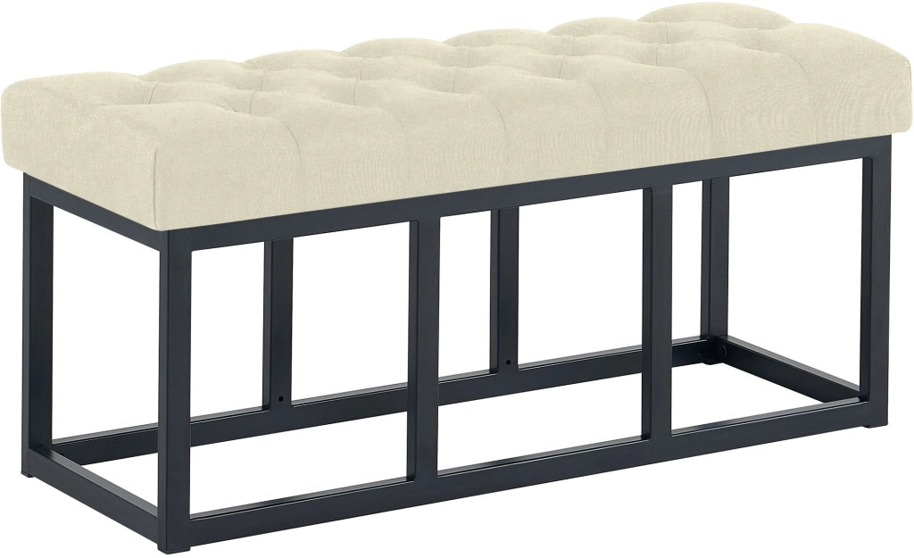 Panca design AMUN in metallo nero opaco e tessuto crema,100 cm