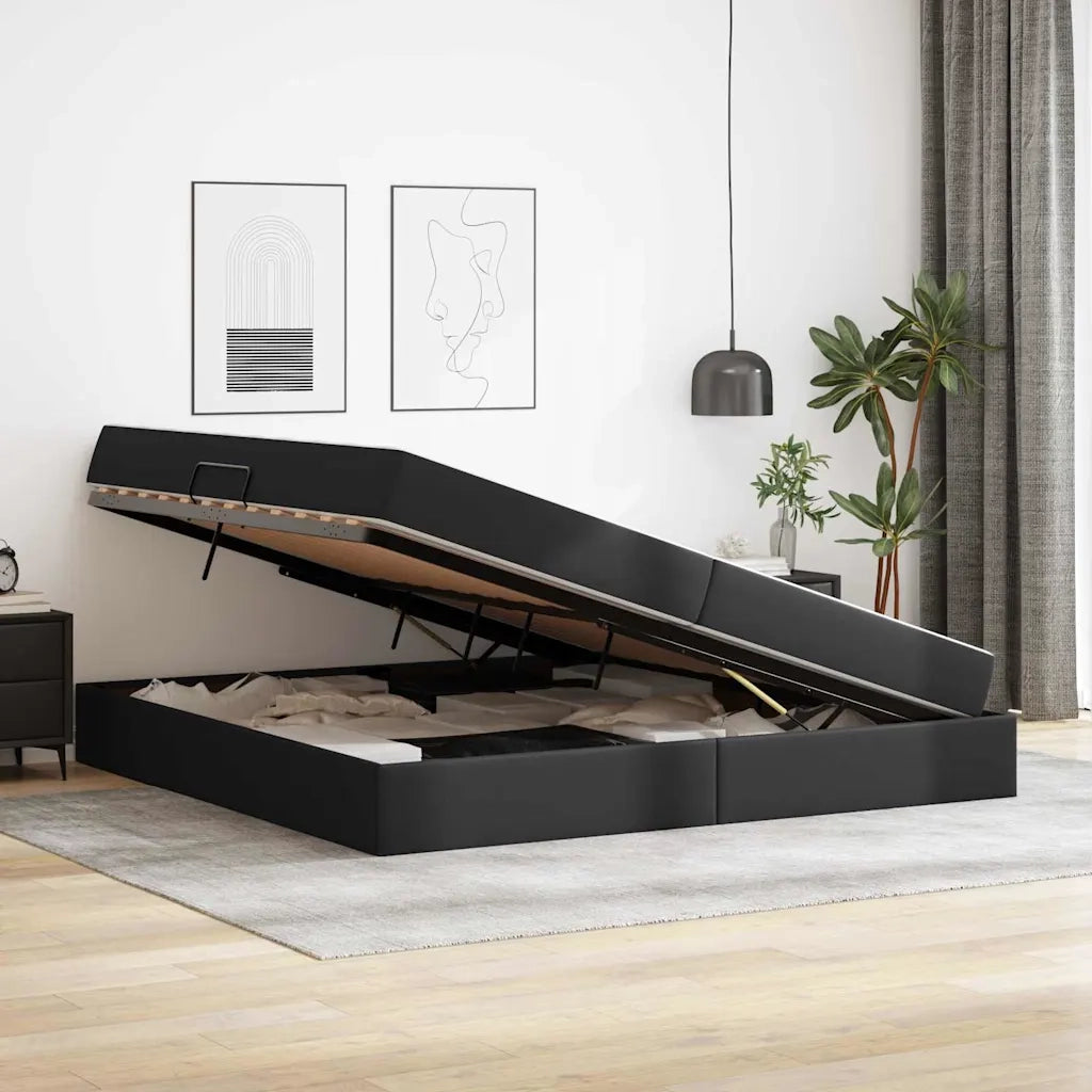 Letto con contenitore e materasso 2 pcs Nero Pelle 3399624