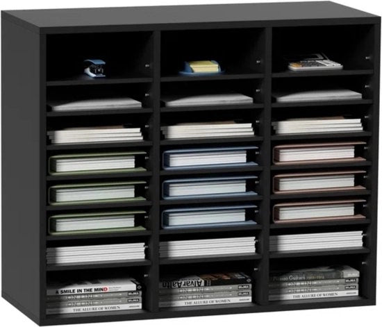 Organizzatore di Scrivania - Classificatore di Carte - 99x 30x68 CM - Carta A4 - 3 x 8 Cestelli - Nero