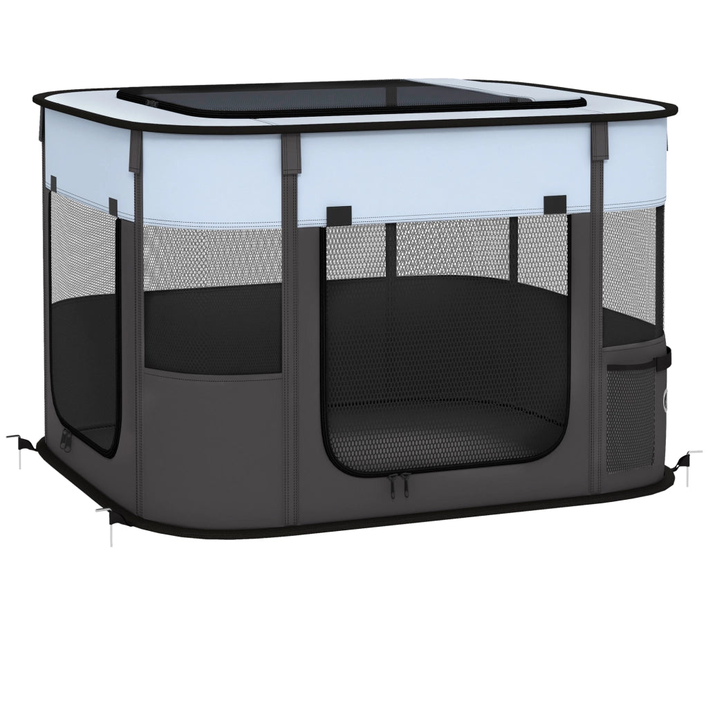 Area giochi pieghevole con finestre in rete e tasche portaoggetti per interni ed esterni in poliestere grigio 74 × 60 × 45 cm