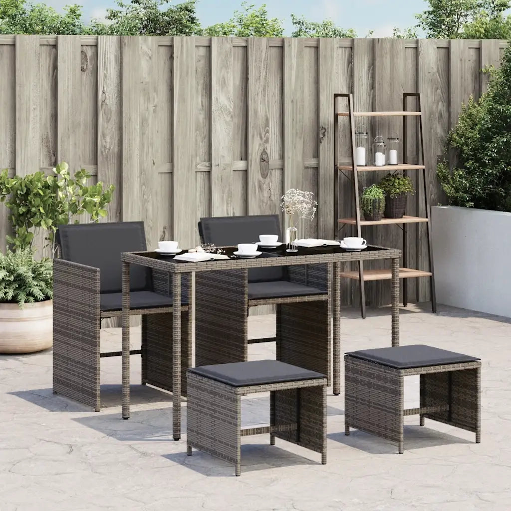 Set da Pranzo da Giardino 5 pz | Set Salotto da Giardino con Cuscini in Polyrattan Grigio