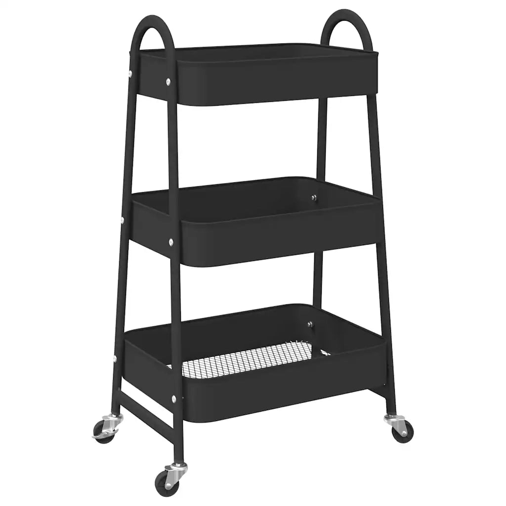 Carrello Portaoggetti a 3 Ripiani Nero 42x41,5x77 cm in Acciaio CFW9012441