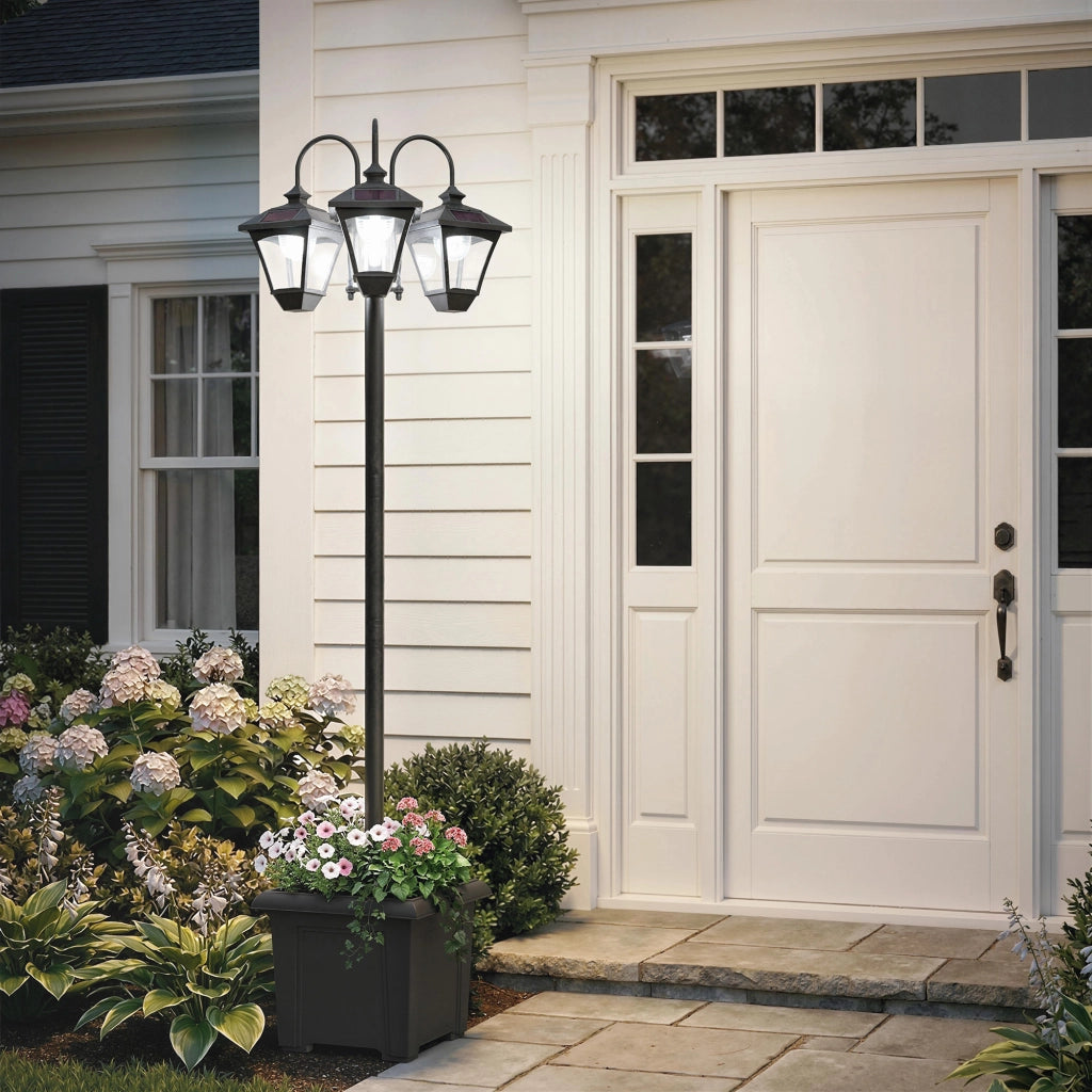 Lampione da Giardino a 3 Luci con Fioriera e Sensore Crepuscolare ¨C Xylo ¨C 52x52x185cm Nero