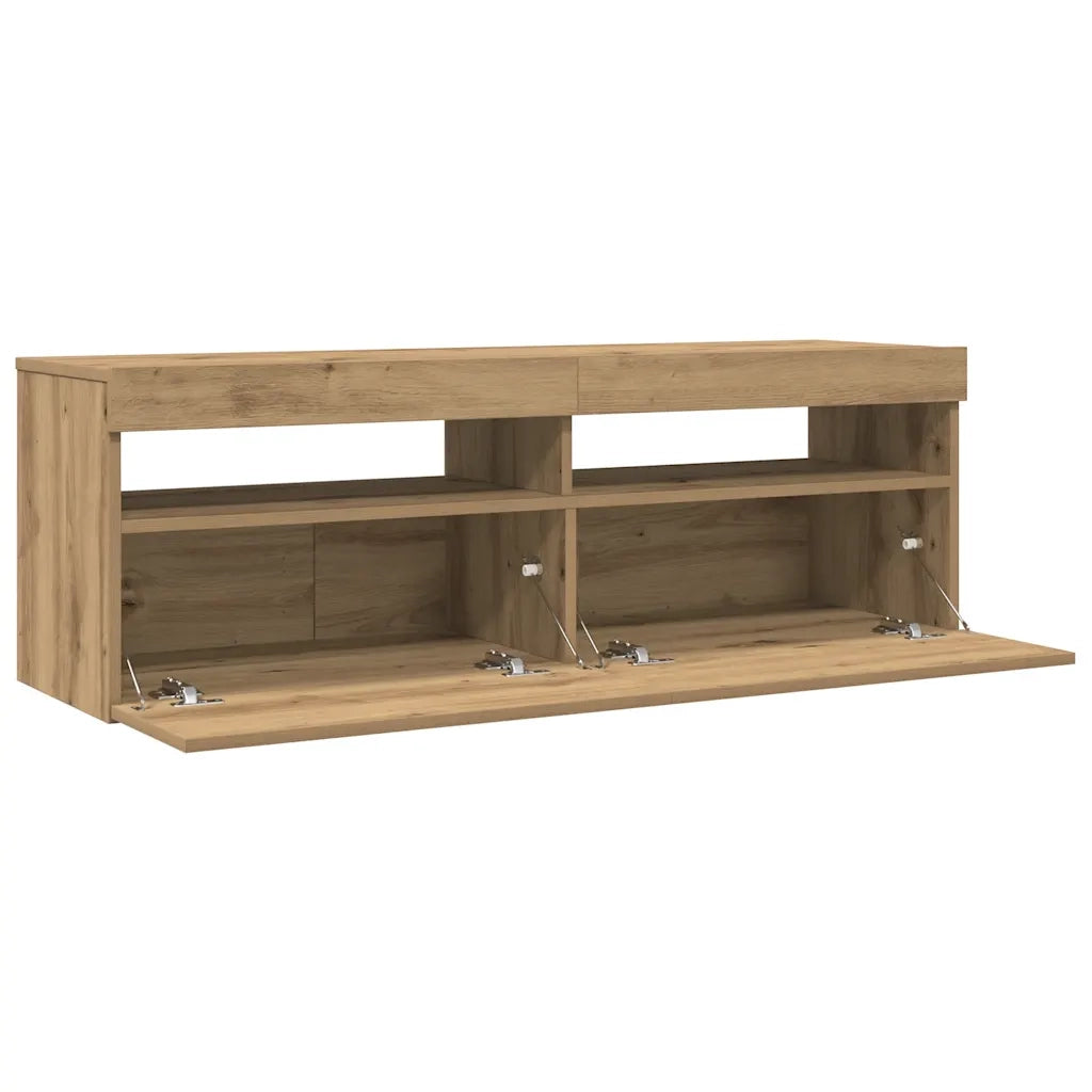 Mobile TV sospeso moderno con luce LED e vano contenitore 120 x 35 x 40 cm finitura rovere ingegnerizzato realizzato artigianalmente 02_0050841
