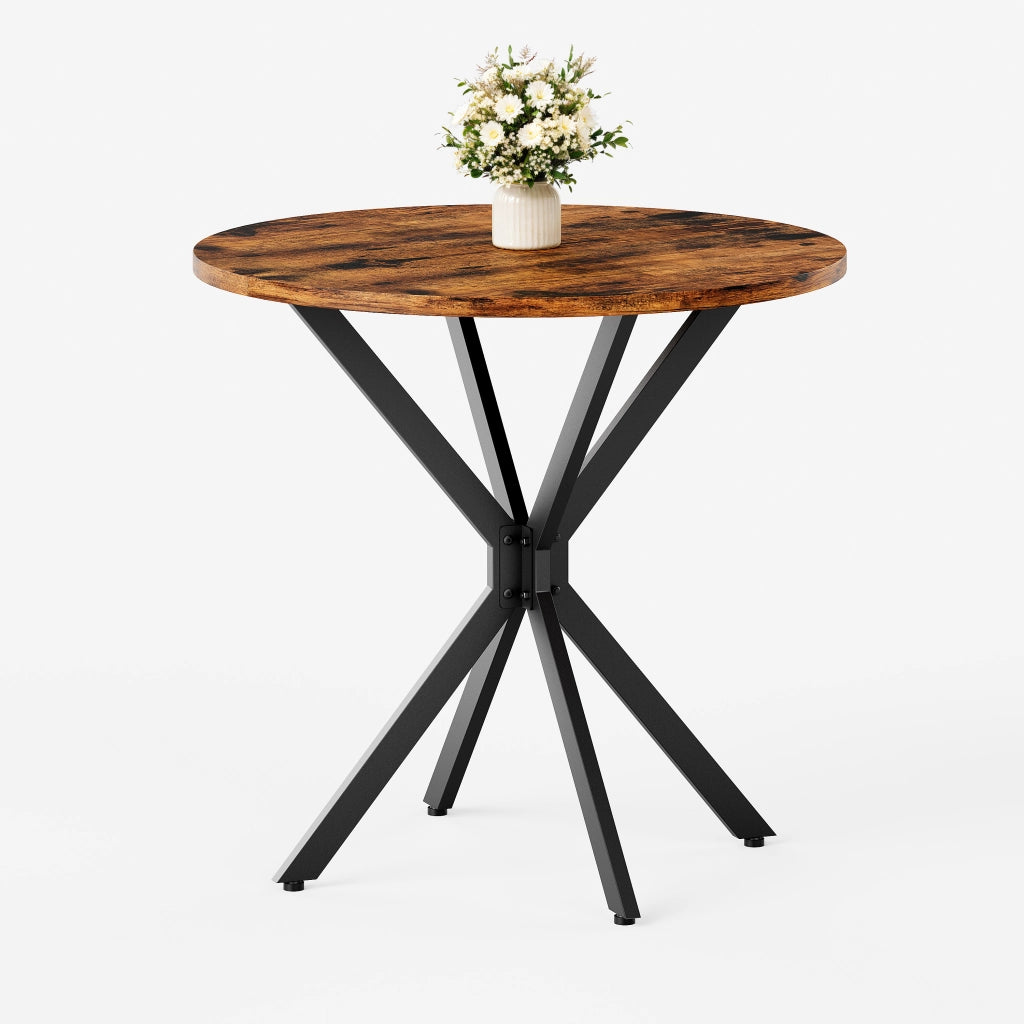 Tavolo da pranzo - stile industriale - gambe a X - Ø80 cm - marrone antico/nero - per cucina e home office